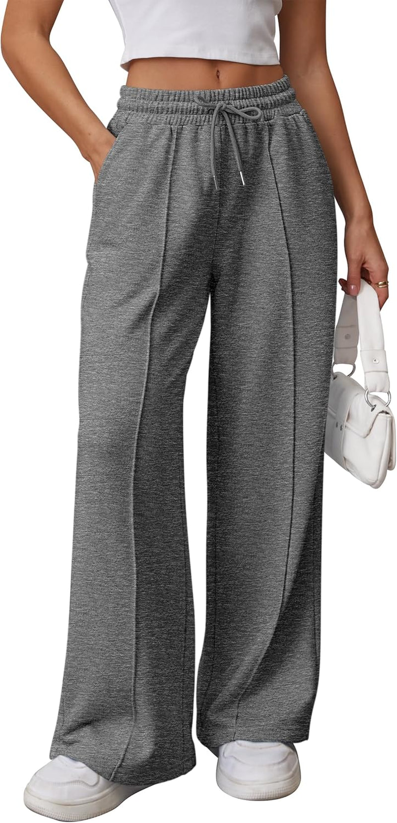 High-Waisted Wide Leg Sweatpants for Women - Fashionable Baggy Joggers with Drawstring for Teens