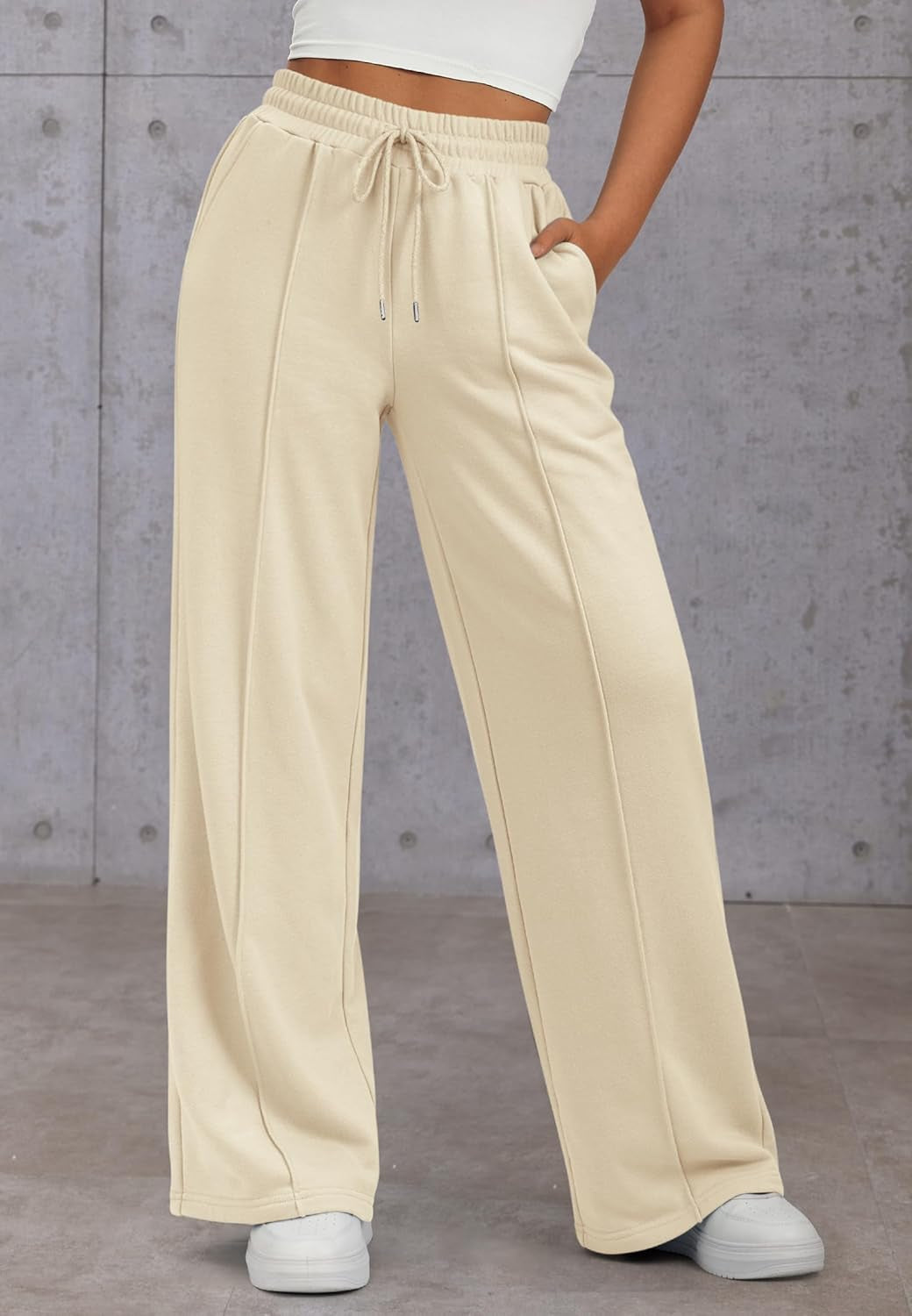 High-Waisted Wide Leg Sweatpants for Women - Fashionable Baggy Joggers with Drawstring for Teens