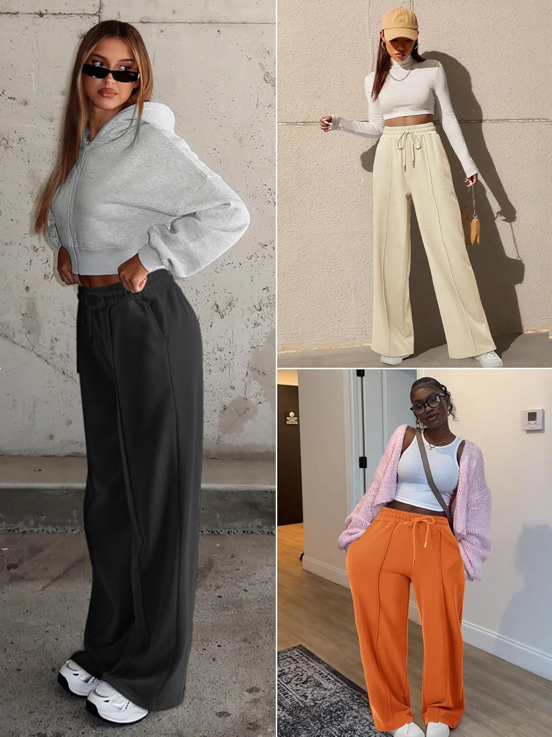 High-Waisted Wide Leg Sweatpants for Women - Fashionable Baggy Joggers with Drawstring for Teens