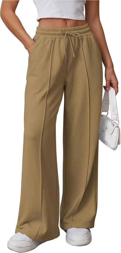 High-Waisted Wide Leg Sweatpants for Women - Fashionable Baggy Joggers with Drawstring for Teens