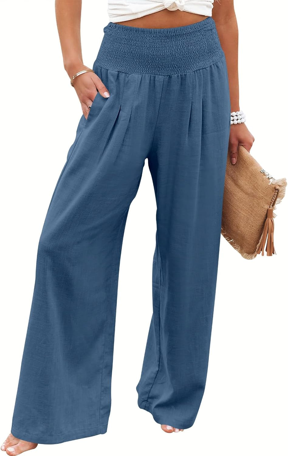 Women's Linen Palazzo Pants - Summer Boho Wide Leg High Waist Casual Lounge Trousers for Beach Travel and Vacation 2025