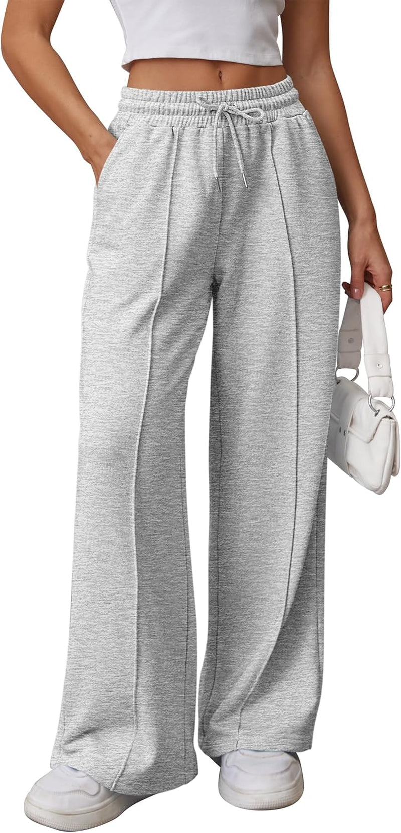 High-Waisted Wide Leg Sweatpants for Women - Fashionable Baggy Joggers with Drawstring for Teens