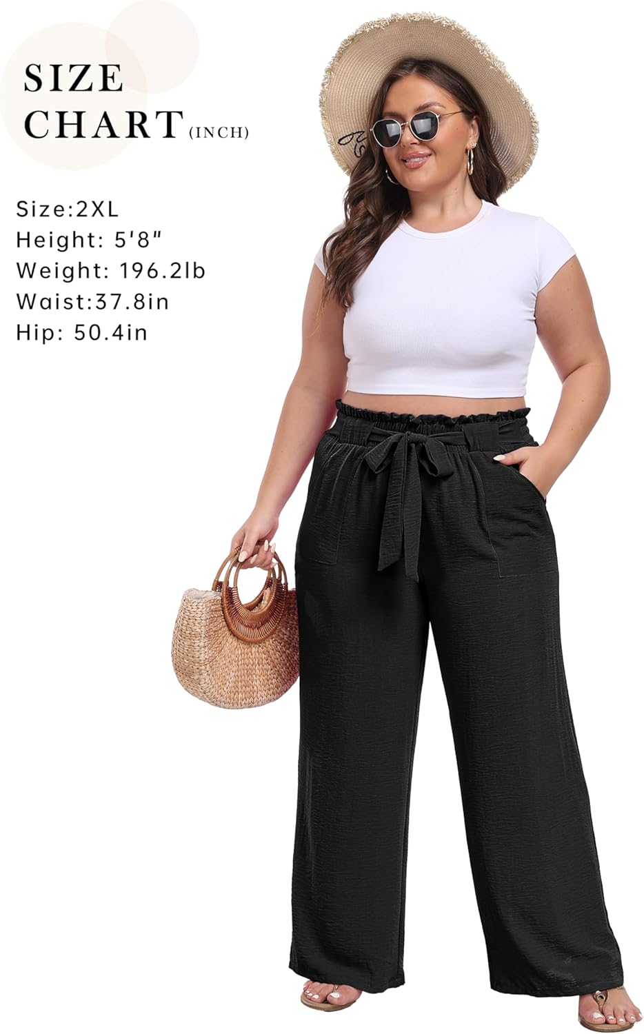 Women's High Waist Wide Leg Pants with Pockets - Adjustable Knot Loose Casual Trousers for Business and Everyday Wear