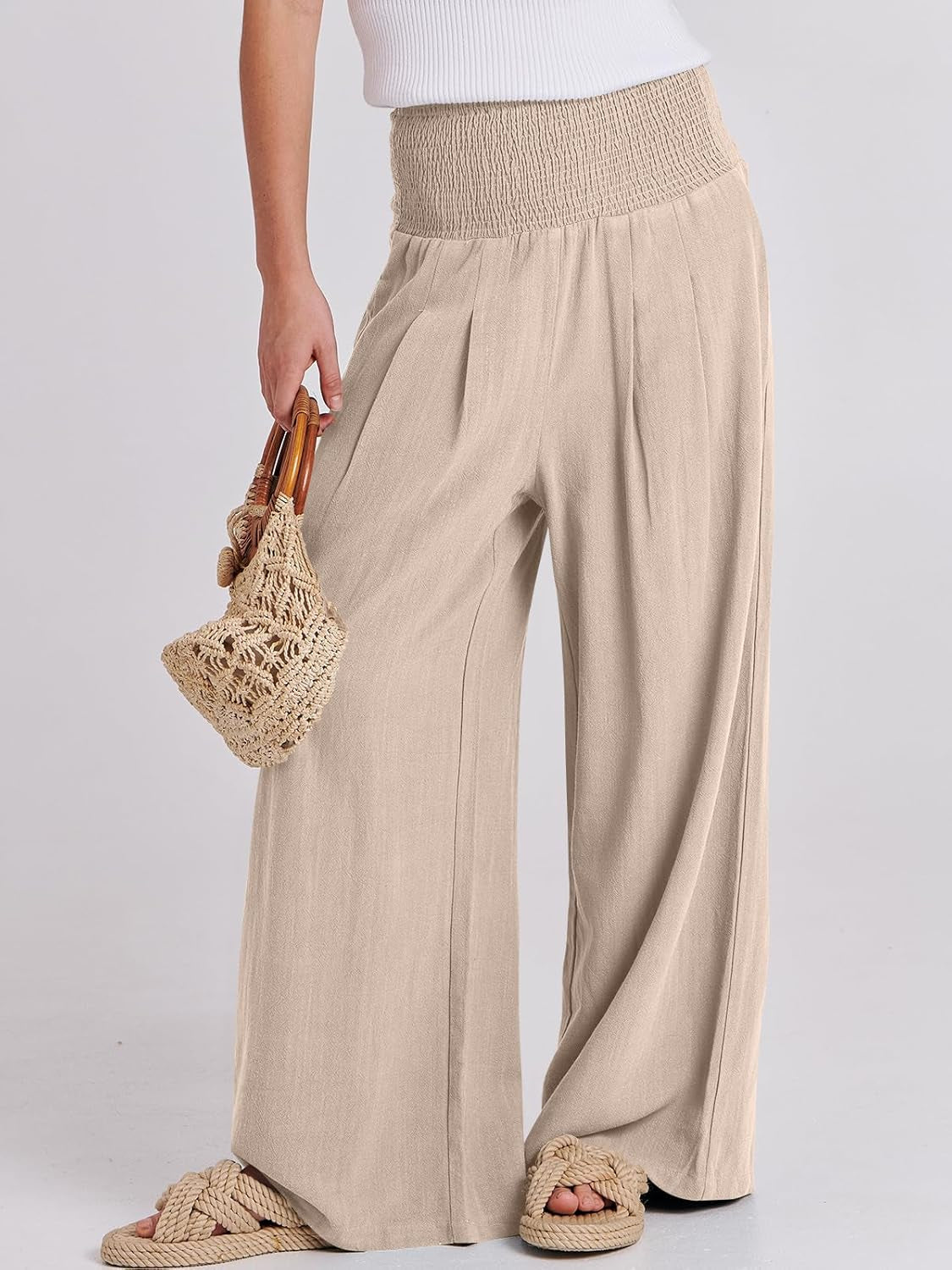 Women's Linen Palazzo Pants - Summer Boho Wide Leg High Waist Casual Lounge Trousers for Beach Travel and Vacation 2025