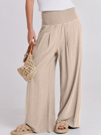 Women's Linen Palazzo Pants - Summer Boho Wide Leg High Waist Casual Lounge Trousers for Beach Travel and Vacation 2025