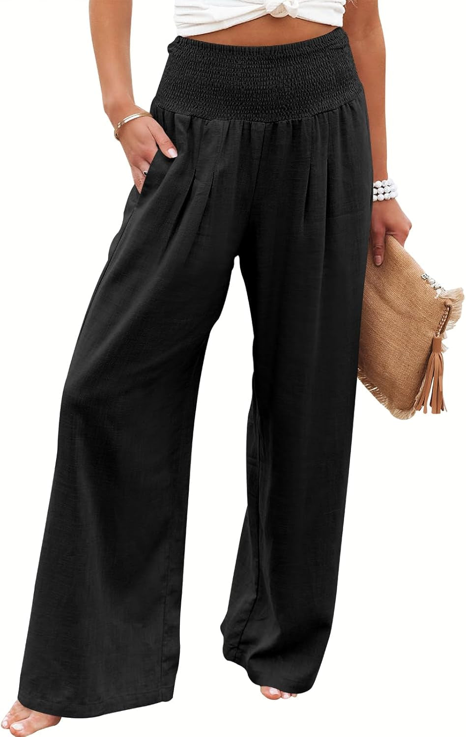 Women's Linen Palazzo Pants - Summer Boho Wide Leg High Waist Casual Lounge Trousers for Beach Travel and Vacation 2025