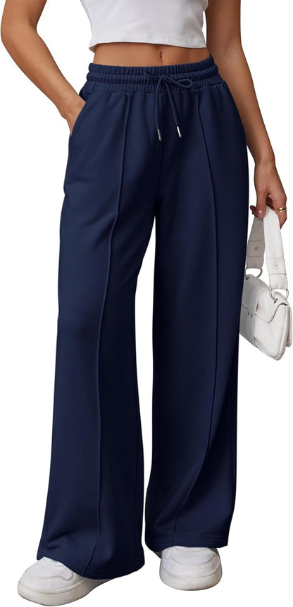 High-Waisted Wide Leg Sweatpants for Women - Fashionable Baggy Joggers with Drawstring for Teens