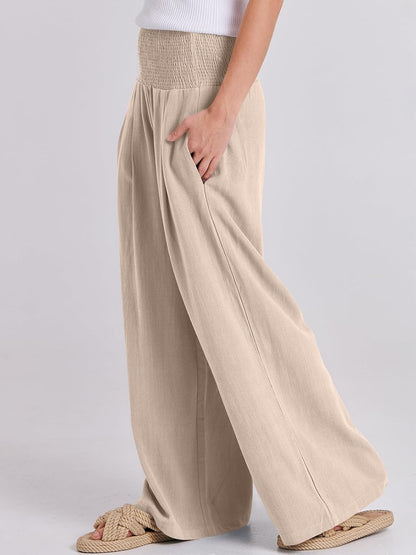 Women's Linen Palazzo Pants - Summer Boho Wide Leg High Waist Casual Lounge Trousers for Beach Travel and Vacation 2025