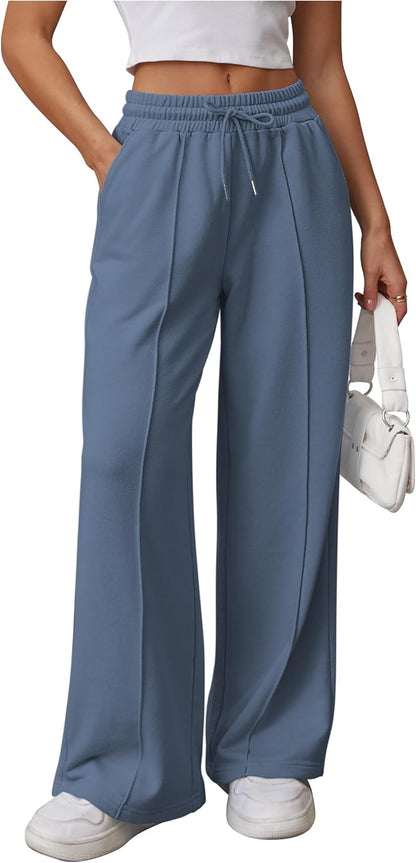 High-Waisted Wide Leg Sweatpants for Women - Fashionable Baggy Joggers with Drawstring for Teens