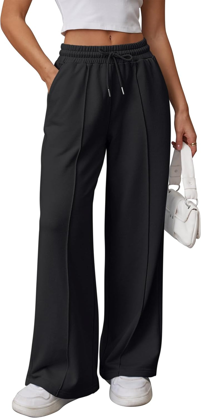 High-Waisted Wide Leg Sweatpants for Women - Fashionable Baggy Joggers with Drawstring for Teens