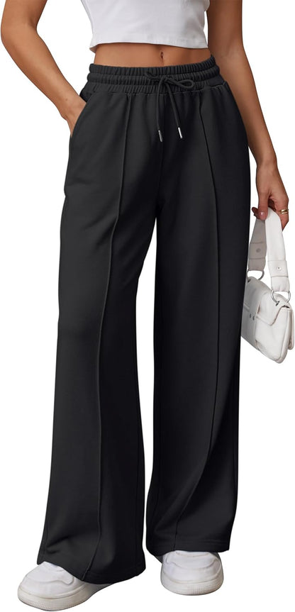 High-Waisted Wide Leg Sweatpants for Women - Fashionable Baggy Joggers with Drawstring for Teens