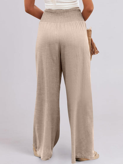 Women's Linen Palazzo Pants - Summer Boho Wide Leg High Waist Casual Lounge Trousers for Beach Travel and Vacation 2025