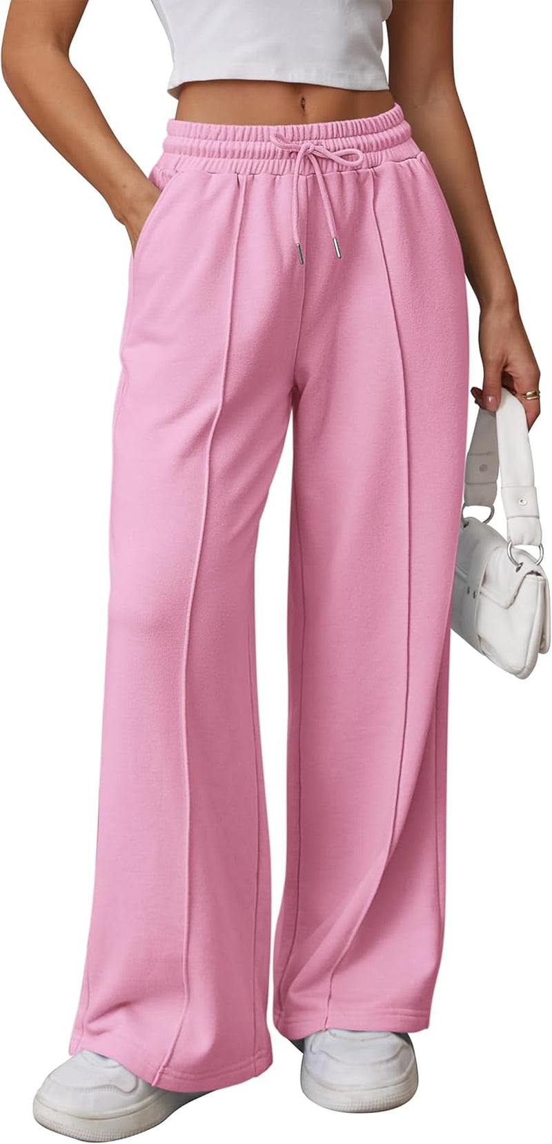 High-Waisted Wide Leg Sweatpants for Women - Fashionable Baggy Joggers with Drawstring for Teens