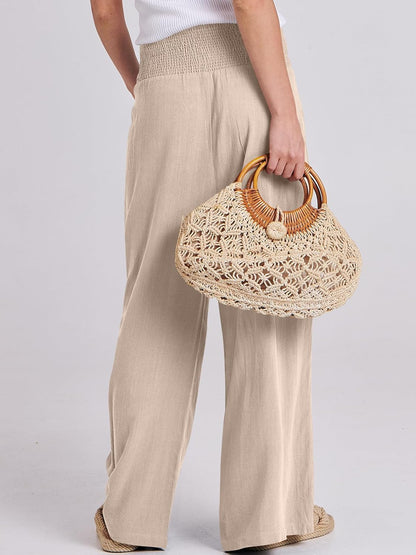 Women's Linen Palazzo Pants - Summer Boho Wide Leg High Waist Casual Lounge Trousers for Beach Travel and Vacation 2025